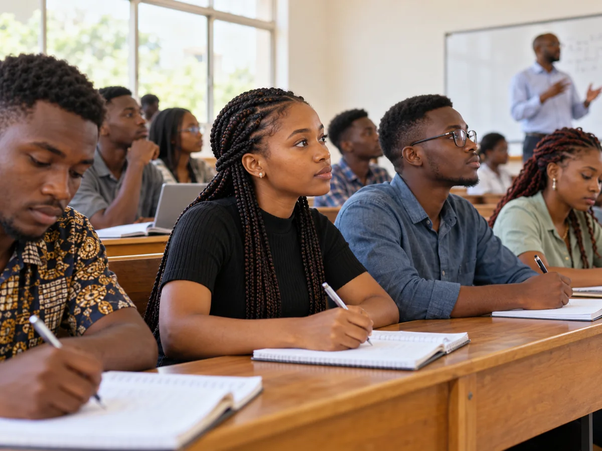 Students taking notes during a lecture
